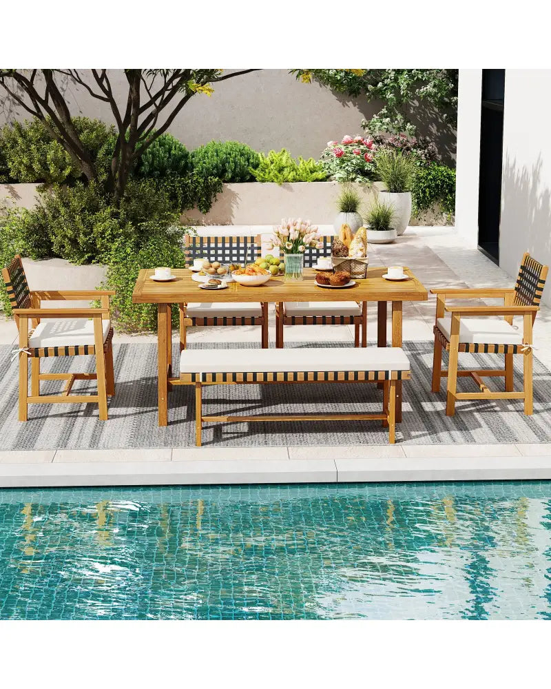 6-Piece Patio Dining Set for 5-6 People Farmhouse Furniture - Patio Dining Sets