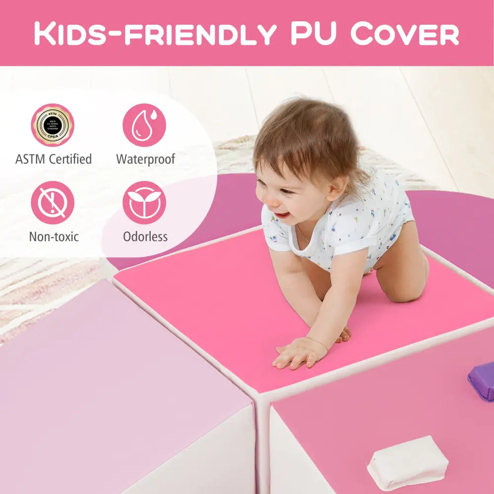 6-Piece Soft Play Set for Toddlers with Climbing Triangle and Ramp-Pink - Pink - Climbers & Slides
