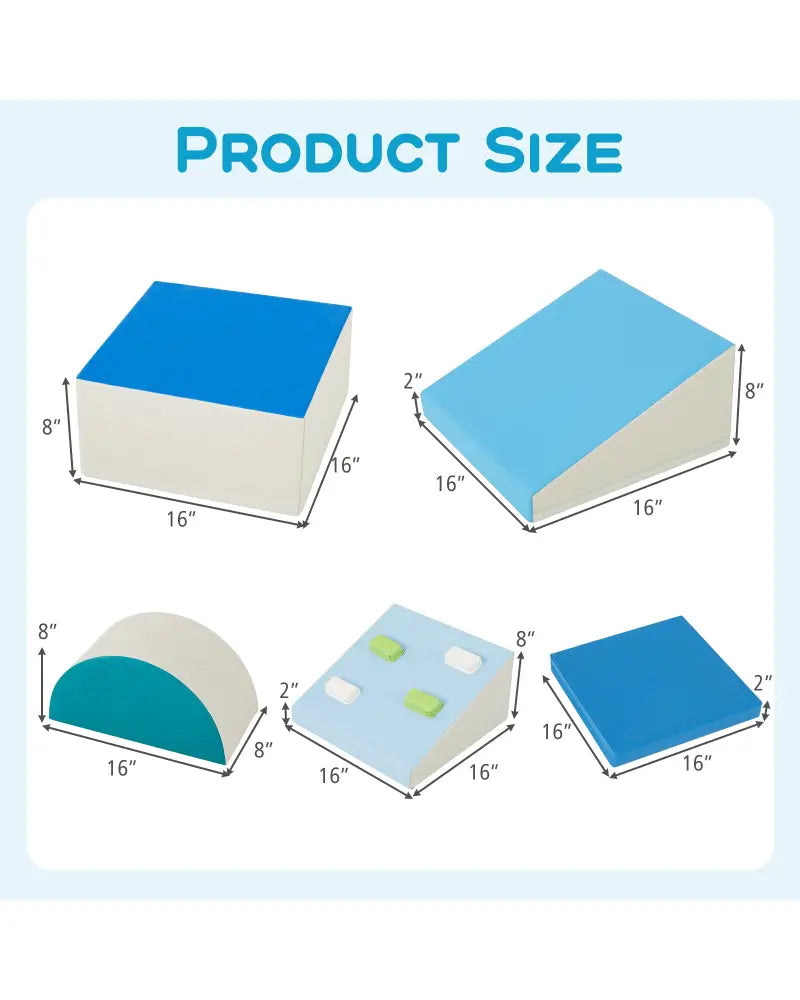 6-Piece Soft Play Set for Toddlers with Climbing Triangle and Ramp-Blue - Blue - Climbers & Slides