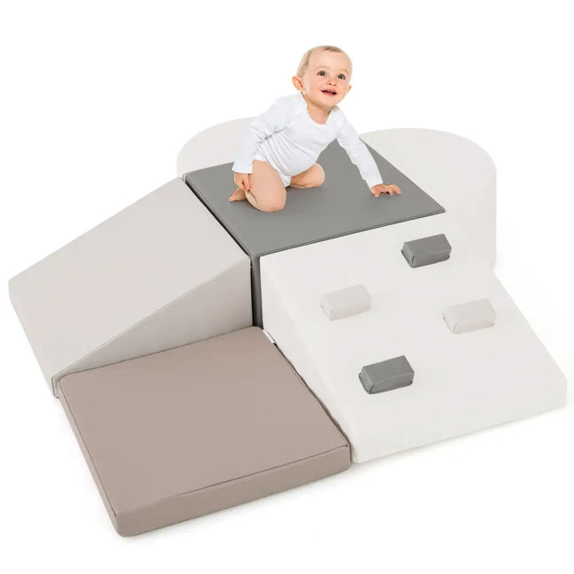 6 - Piece Soft Play Set for Toddlers with Climbing Triangle and Ramp - White - Oasis Home Essentials