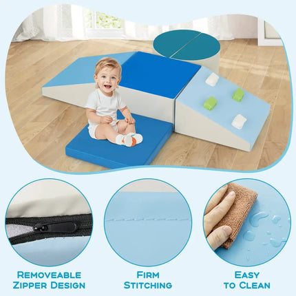 6 - Piece Soft Play Set for Toddlers with Climbing Triangle and Ramp - Blue - Oasis Home Essentials