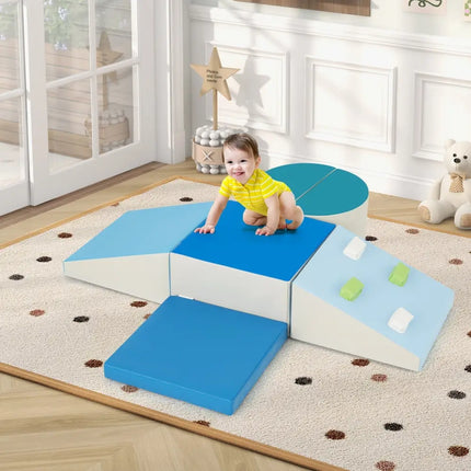 6 - Piece Soft Play Set for Toddlers with Climbing Triangle and Ramp - Blue - Oasis Home Essentials
