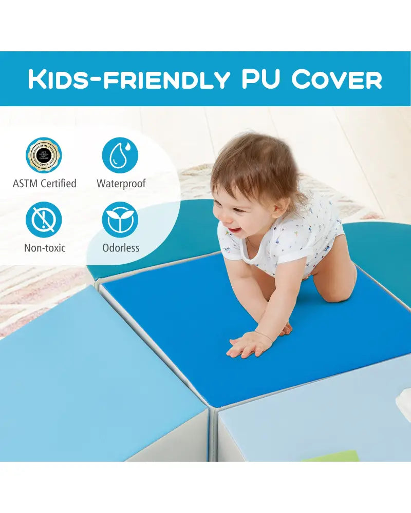 6-Piece Soft Play Set for Toddlers with Climbing Triangle and Ramp-Blue - Blue - Climbers & Slides
