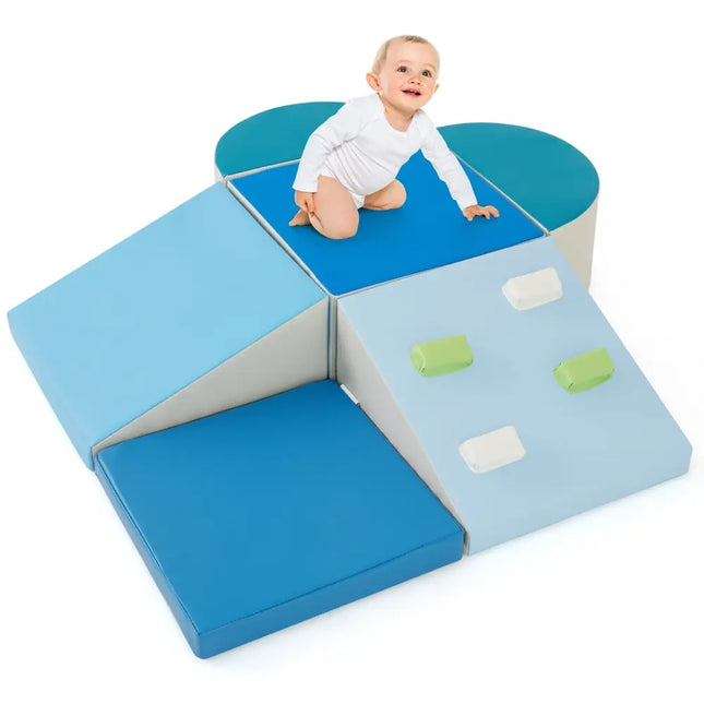 6 - Piece Soft Play Set for Toddlers with Climbing Triangle and Ramp - Blue - Oasis Home Essentials