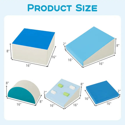 6 - Piece Soft Play Set for Toddlers with Climbing Triangle and Ramp - Blue - Oasis Home Essentials