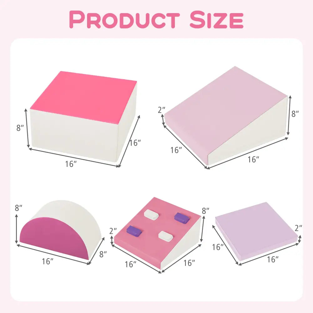 6-Piece Soft Play Set for Toddlers with Climbing Triangle and Ramp-Pink - Pink - Climbers & Slides