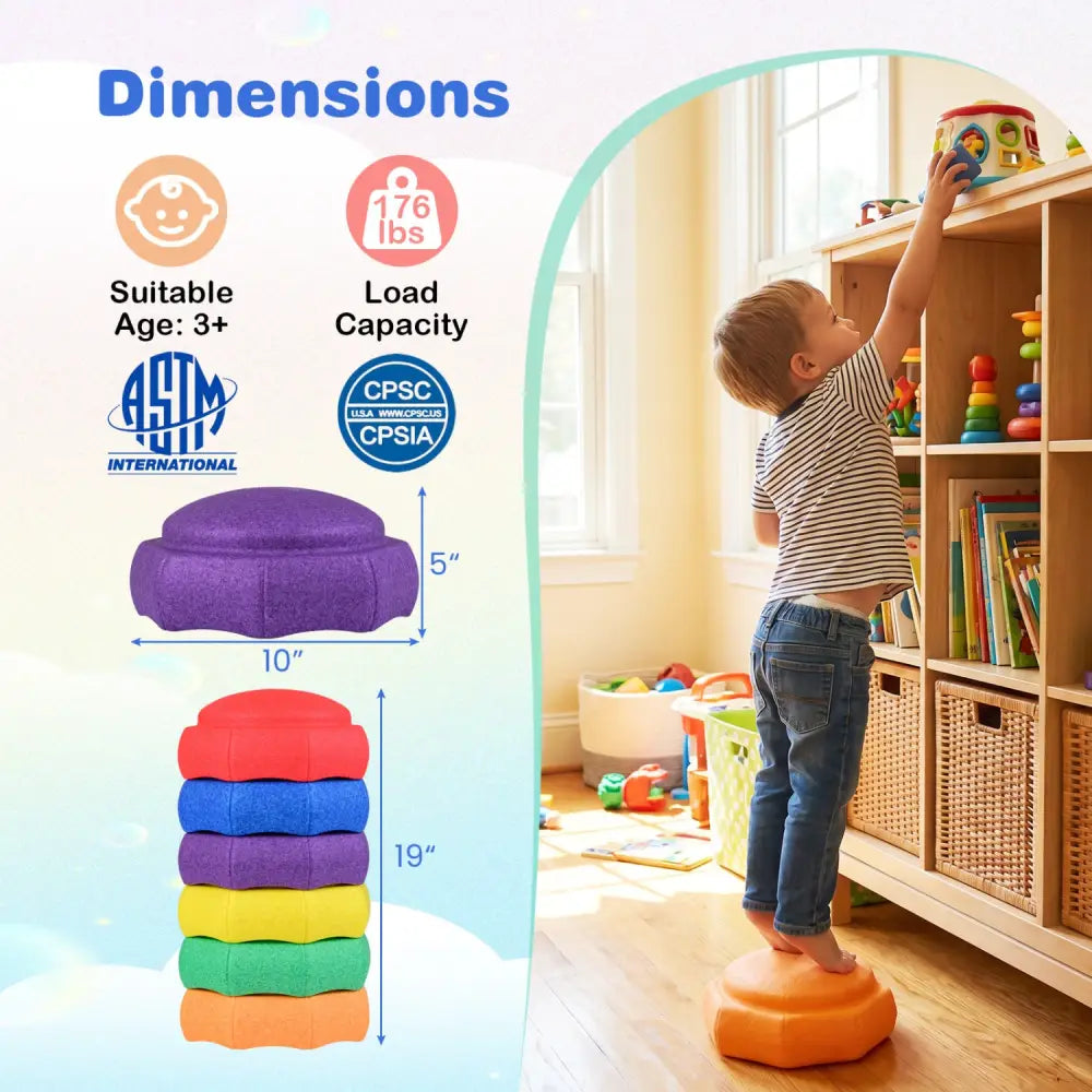 6-Piece Stepping Stones for Kids for Sensory Play and Coordination - Toy Sports
