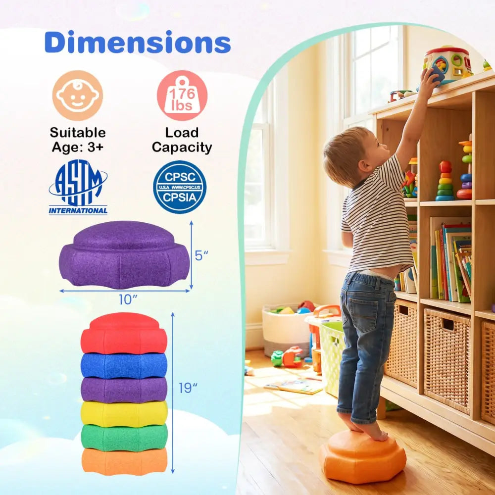 6-Piece Stepping Stones for Kids for Sensory Play and Coordination - Toy Sports
