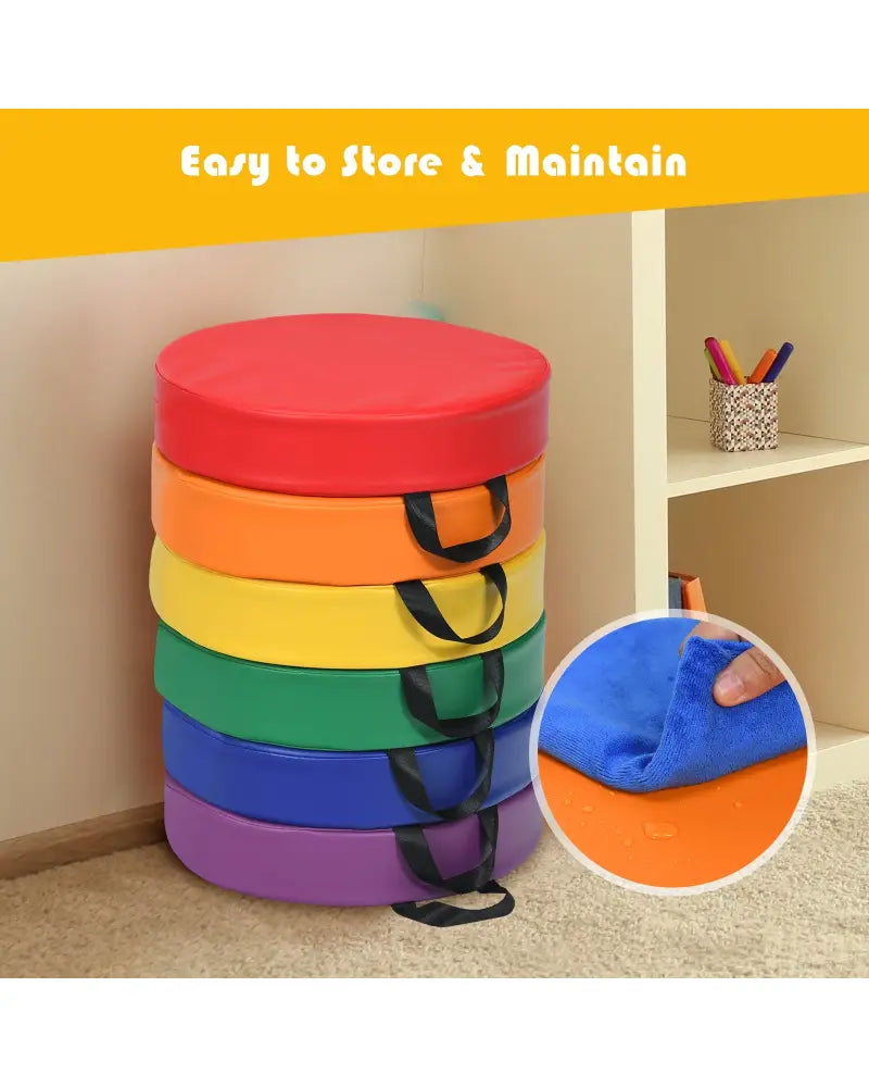 6 Pieces 15 Inch Round Toddler Floor Cushions for Kids-Multicolor - Multicolor - Kids Chairs & Seating