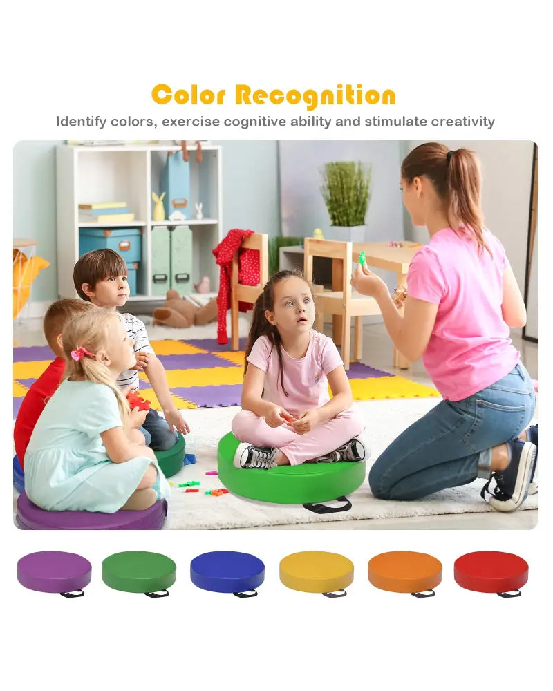 6 Pieces 15 Inch Round Toddler Floor Cushions for Kids-Multicolor - Multicolor - Kids Chairs & Seating