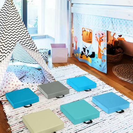 6 Pieces 15 Inches Square Toddler Floor Cushions Flexible Soft Foam Seating with Handles-Blue - Blue - Kids Chairs &