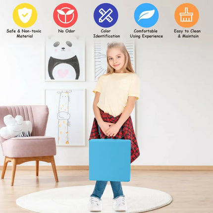 6 Pieces 15 Inches Square Toddler Floor Cushions Flexible Soft Foam Seating with Handles-Blue - Blue - Kids Chairs &