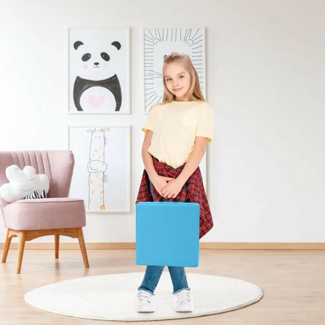 6 Pieces 15 Inches Square Toddler Floor Cushions Flexible Soft Foam Seating with Handles-Blue - Blue - Kids Chairs &