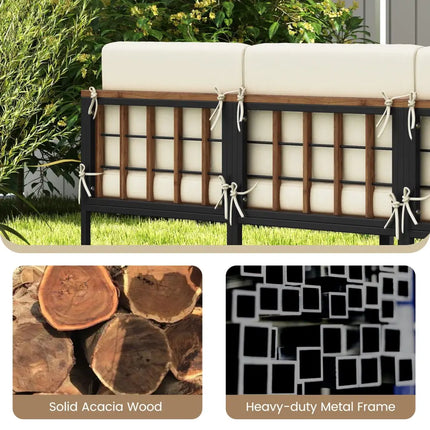 6 Pieces Acacia Wood Patio Furniture Set with Coffee Table and Ottomans-Beige - Beige - Patio Conversation Sets
