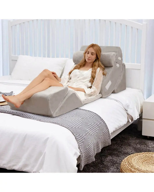 6 Pieces Orthopedic Bed Wedge Pillow Set for Back Neck Leg-Gray - Gray - Bedding