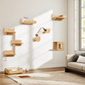 6 Pieces Cat Wall Furniture Set Kitten Wall Mounted Shelves-Natural - Natural - Cat Trees Condos & Scratchers