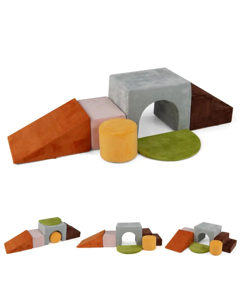 6 Pieces Foam Climbing Blocks for Kids with Slide and Tunnel-Gray - Gray - Climbers & Slides