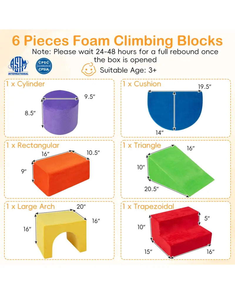 6 Pieces Foam Climbing Blocks for Kids with Slide and Tunnel-Red - Red - Climbers & Slides