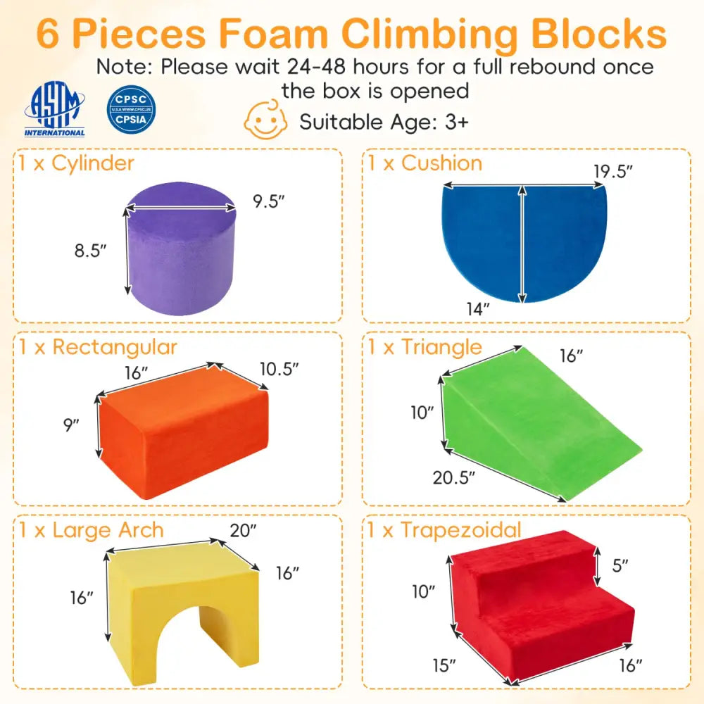 6 Pieces Foam Climbing Blocks for Kids with Slide and Tunnel-Red - Red - Climbers & Slides