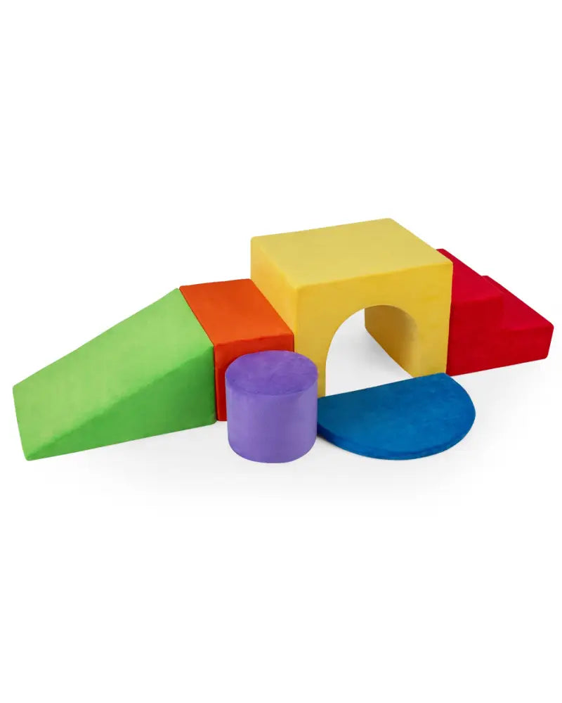 6 Pieces Foam Climbing Blocks for Kids with Slide and Tunnel-Red - Red - Climbers & Slides