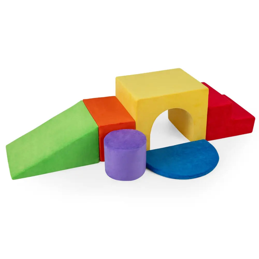 6 Pieces Foam Climbing Blocks for Kids with Slide and Tunnel-Red - Red - Climbers & Slides