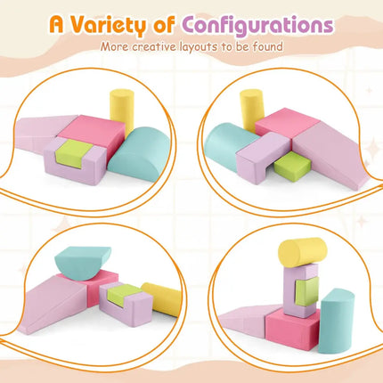 6 Pieces Foam Climbing Blocks Indoor Climb and Crawl Activity Playset with Rectangles - Macaron Multicolor - Oasis Home Essentials