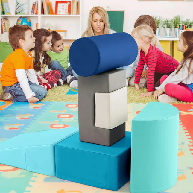 6 Pieces Foam Climbing Blocks Indoor Climb and Crawl Activity Playset with Rectangles-Navy - Navy - Climbers & Slides