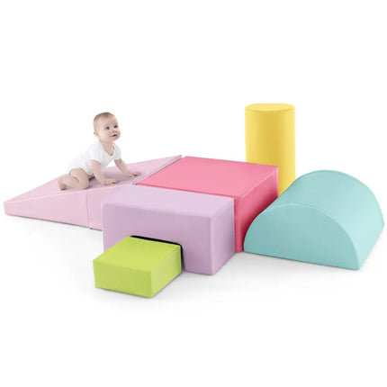 6 Pieces Foam Climbing Blocks Indoor Climb and Crawl Activity Playset with Rectangles - Macaron Multicolor - Oasis Home Essentials