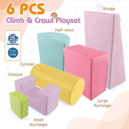 6 Pieces Foam Climbing Blocks Indoor Climb and Crawl Activity Playset with Rectangles - Macaron Multicolor - Oasis Home Essentials