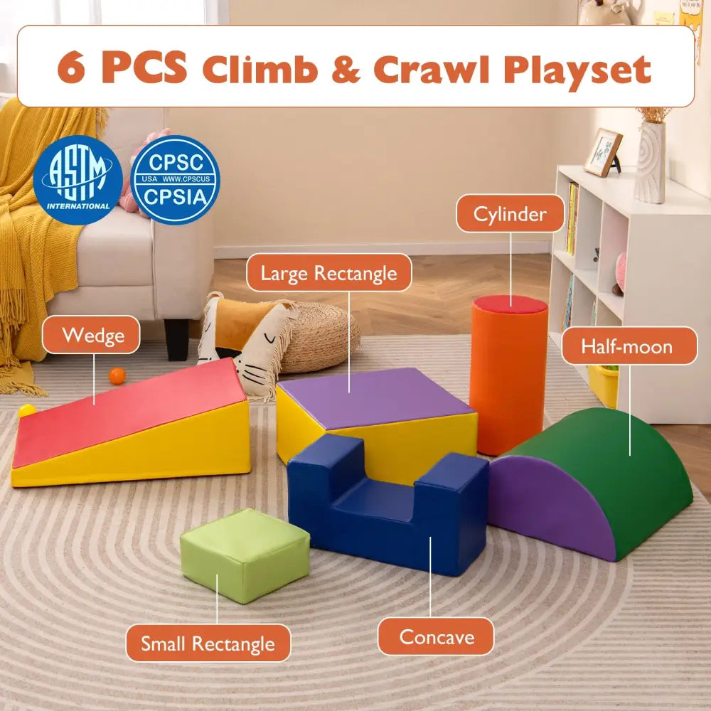 6 Pieces Foam Climbing Blocks Indoor Climb and Crawl Activity Playset with Rectangles-Purple - Purple - Climbers &
