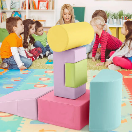 6 Pieces Foam Climbing Blocks Indoor Climb and Crawl Activity Playset with Rectangles - Macaron Multicolor - Oasis Home Essentials