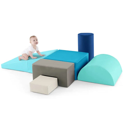 6 Pieces Foam Climbing Blocks Indoor Climb and Crawl Activity Playset with Rectangles-Navy - Navy - Climbers & Slides