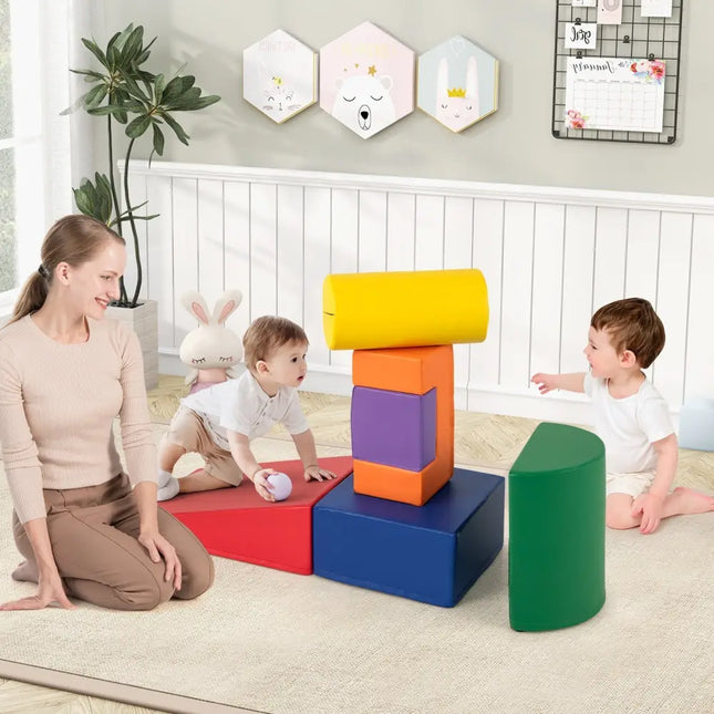 6 Pieces Foam Climbing Blocks Indoor Climb and Crawl Activity Playset with Rectangles - Orange - Oasis Home Essentials