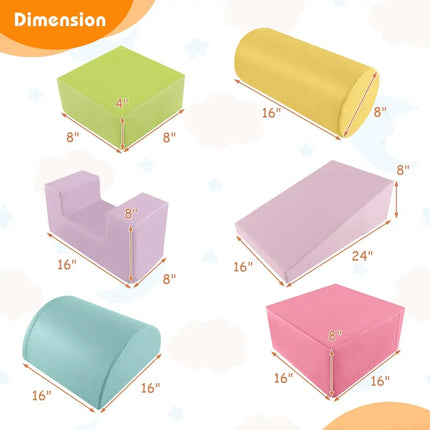 6 Pieces Foam Climbing Blocks Indoor Climb and Crawl Activity Playset with Rectangles - Macaron Multicolor - Oasis Home Essentials
