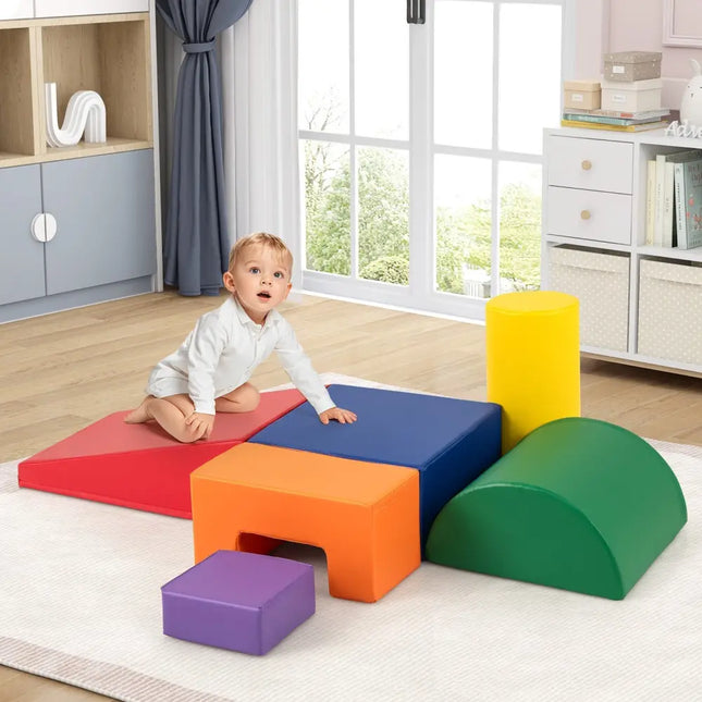 6 Pieces Foam Climbing Blocks Indoor Climb and Crawl Activity Playset with Rectangles - Orange - Oasis Home Essentials