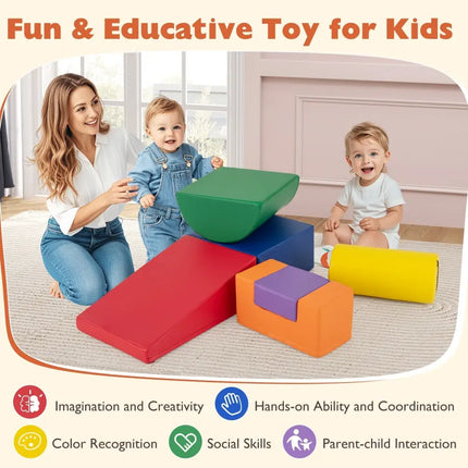 6 Pieces Foam Climbing Blocks Indoor Climb and Crawl Activity Playset with Rectangles - Orange - Oasis Home Essentials