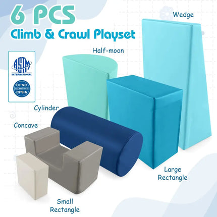6 Pieces Foam Climbing Blocks Indoor Climb and Crawl Activity Playset with Rectangles-Navy - Navy - Climbers & Slides