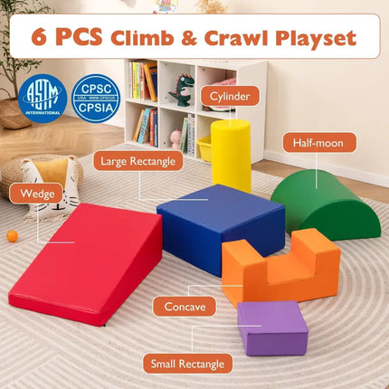 6 Pieces Foam Climbing Blocks Indoor Climb and Crawl Activity Playset with Rectangles - Orange - Oasis Home Essentials