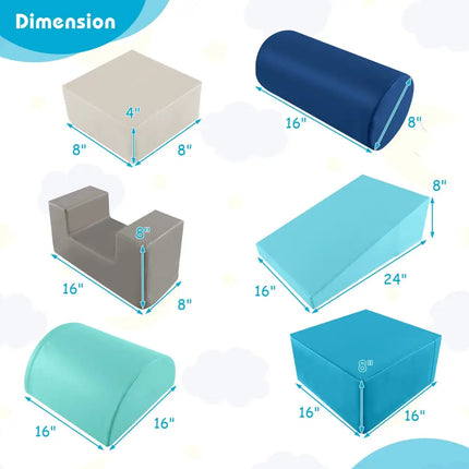 6 Pieces Foam Climbing Blocks Indoor Climb and Crawl Activity Playset with Rectangles-Navy - Navy - Climbers & Slides