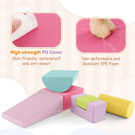 6 Pieces Foam Climbing Blocks Indoor Climb and Crawl Activity Playset with Rectangles - Macaron Multicolor - Oasis Home Essentials