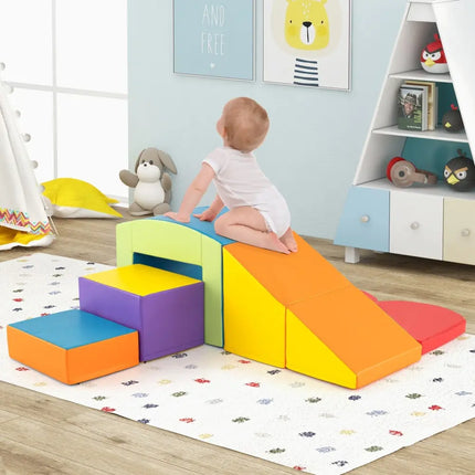 6 Pieces Foam Climbing Blocks Soft Play Climbing for Toddlers with Tunnel - Multicolor - Oasis Home Essentials