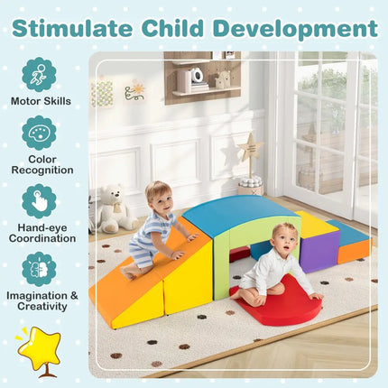 6 Pieces Foam Climbing Blocks Soft Play Climbing for Toddlers with Tunnel - Multicolor - Oasis Home Essentials