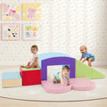 6 Pieces Foam Climbing Blocks Soft Play Climbing for Toddlers with Tunnel-Beige - Beige - Climbers & Slides