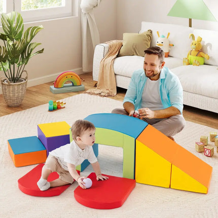 6 Pieces Foam Climbing Blocks Soft Play Climbing for Toddlers with Tunnel - Multicolor - Oasis Home Essentials