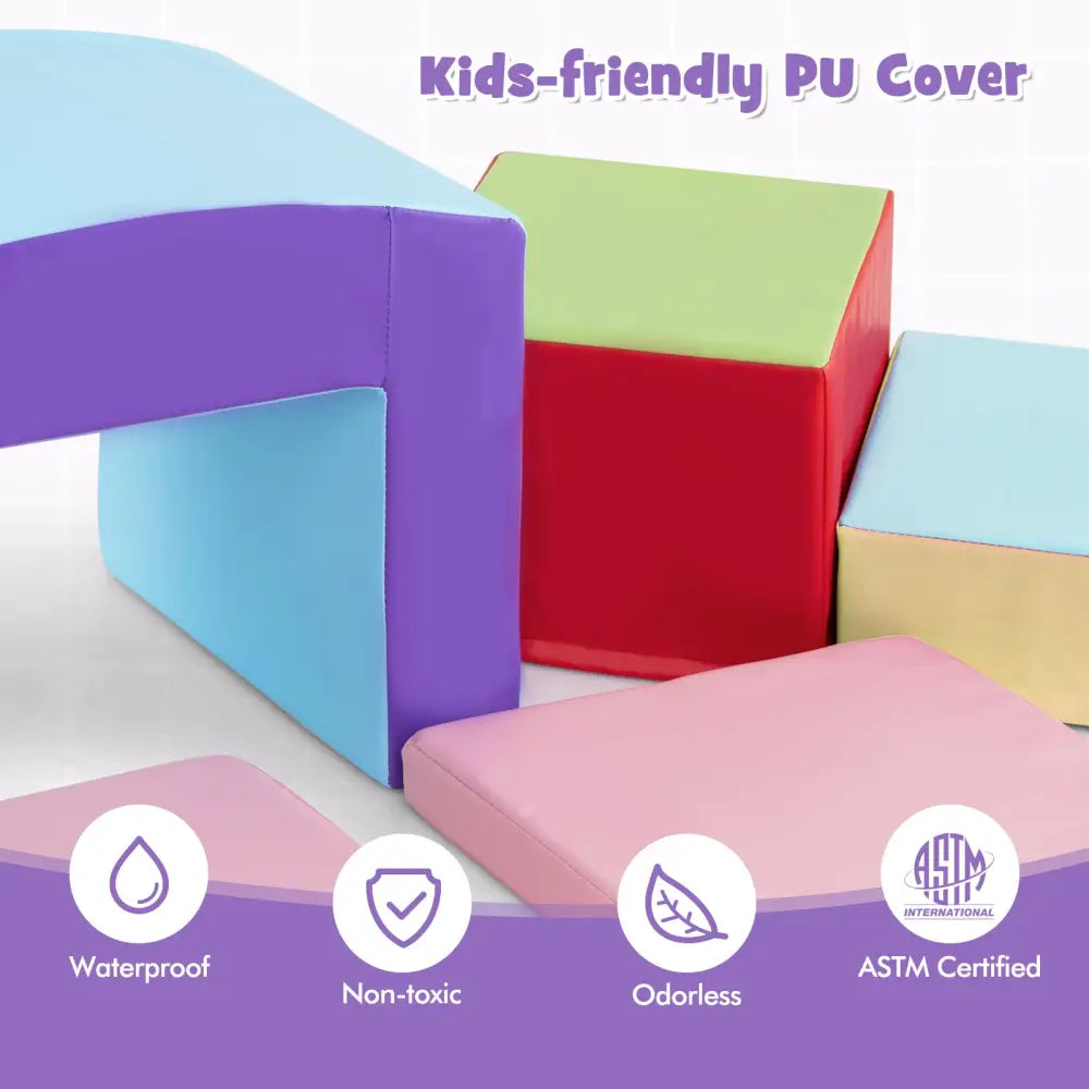 6 Pieces Foam Climbing Blocks Soft Play Climbing for Toddlers with Tunnel-Beige - Beige - Climbers & Slides