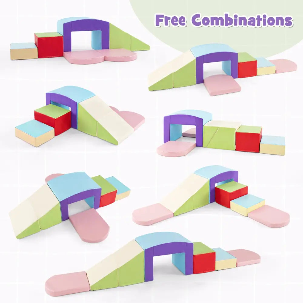 6 Pieces Foam Climbing Blocks Soft Play Climbing for Toddlers with Tunnel-Beige - Beige - Climbers & Slides