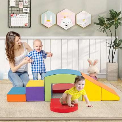 6 Pieces Foam Climbing Blocks Soft Play Climbing for Toddlers with Tunnel - Multicolor - Oasis Home Essentials