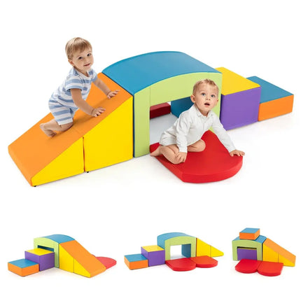6 Pieces Foam Climbing Blocks Soft Play Climbing for Toddlers with Tunnel - Multicolor - Oasis Home Essentials