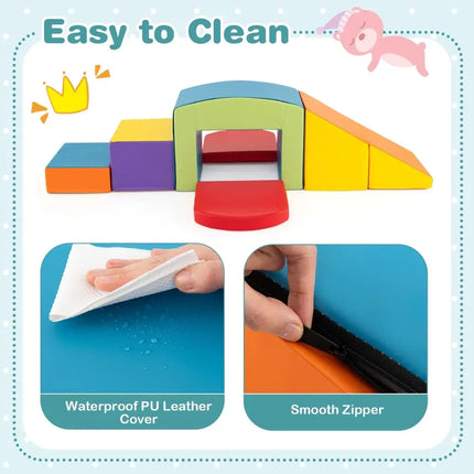 6 Pieces Foam Climbing Blocks Soft Play Climbing for Toddlers with Tunnel - Multicolor - Oasis Home Essentials