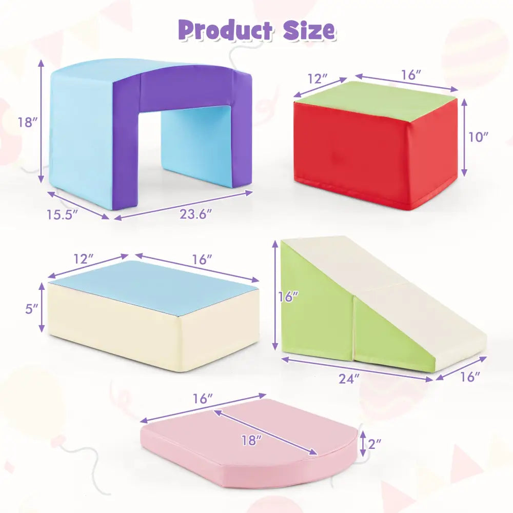 6 Pieces Foam Climbing Blocks Soft Play Climbing for Toddlers with Tunnel-Beige - Beige - Climbers & Slides
